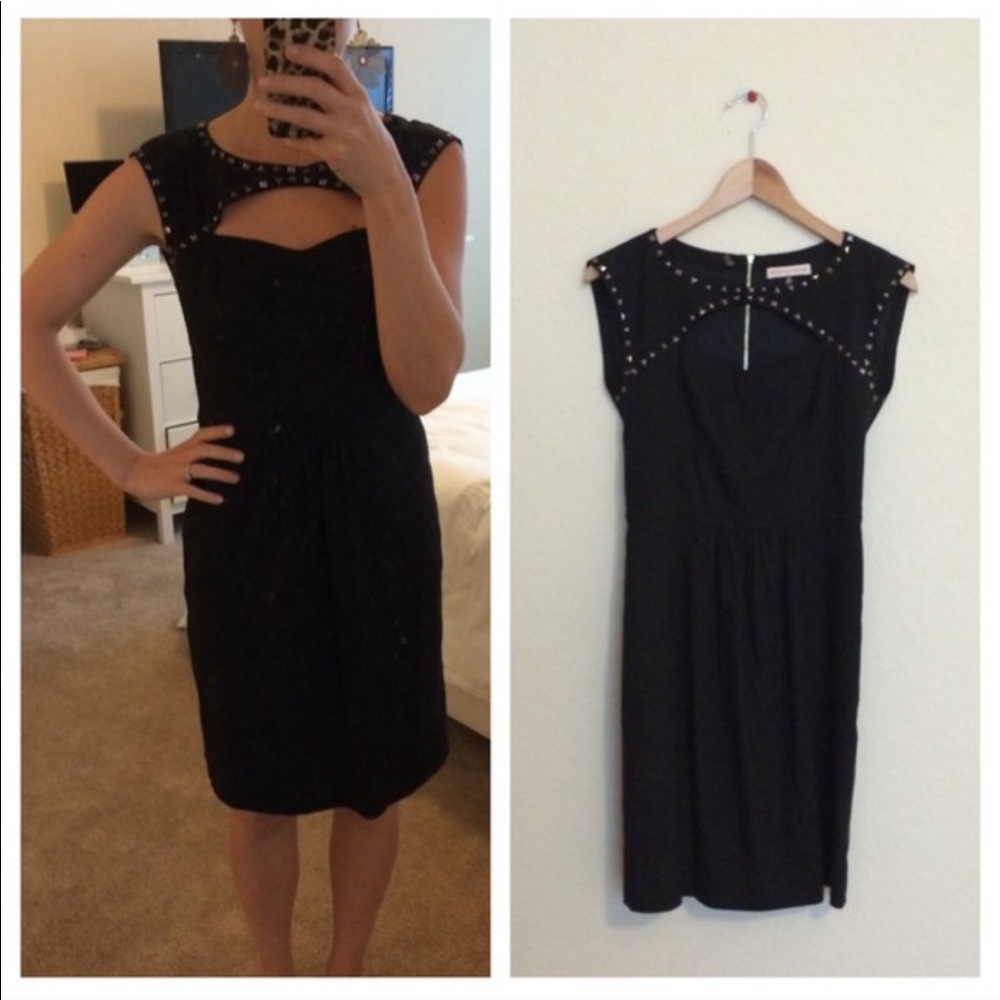 Rebecca Taylor Black Cut Out Shift Dress Studs - Picture 2 of 3